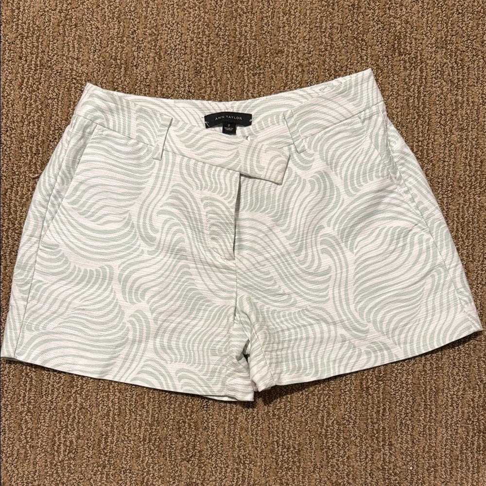 Ann Taylor white and mint green Cream Swirl High Waist Shorts